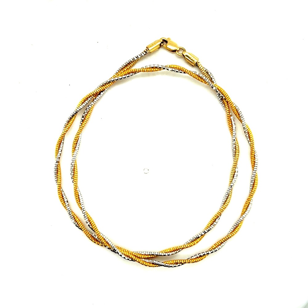 14k Two Tone Gold Twisted Rope Chain Necklace 17 Inch‎ 6.8g Yellow White Gold